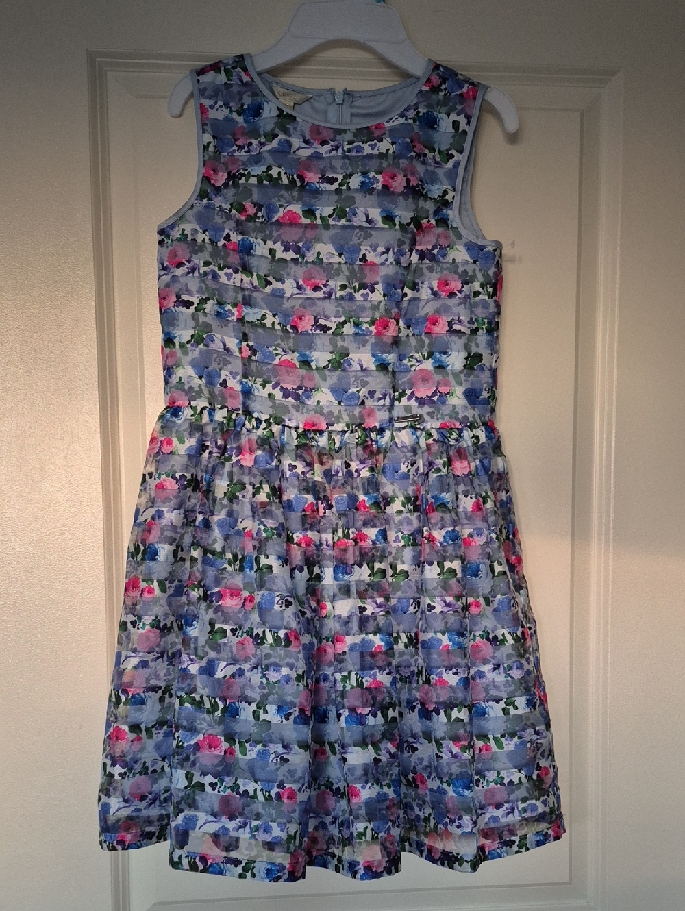 Guess Girls' Sleeveless Floral A-Line Dress - Blue & Pink
